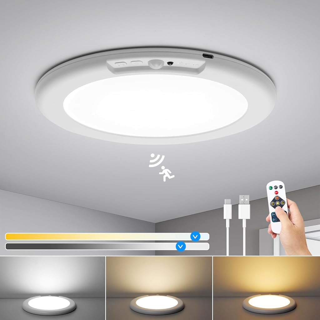 ELEPHANTBOAT 7.5-Inch 3-Color Dimmable LED Ceiling Light, USB Rechargeable Magnetic Motion Sensor Light with Remote Control, Ideal for Porch, Hallway, Stairs, Balcony, 4200mAh Battery ELEPHANTBOAT 7.5-Inch 3-Color Dimmable LED Ceiling Light, USB Rechargeable Magnetic Motion Sensor Light with Remote Control, Ideal for Porch, Hallway, Stairs, Balcony, 4200mAh Battery